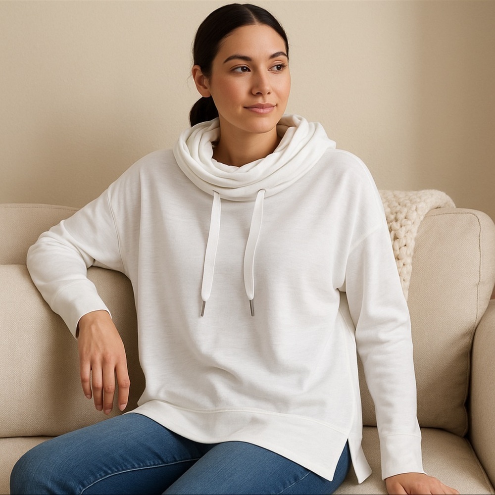 Calvin Klein Performance Women’s White Cowl Neck Hoodie Size Large - Picture 2 of 8